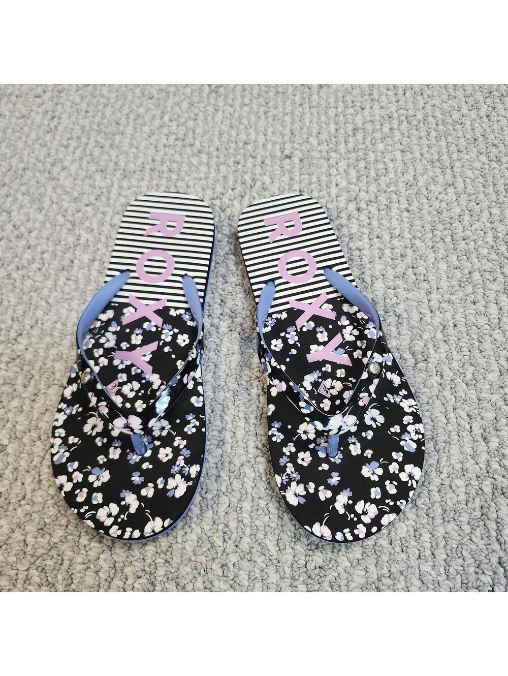Roxy Women's Floral and Striped Flip Flops Size 4/5
